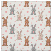 Tissu de Lapin Mignon et Points Roses au Yard (Échantillon)
