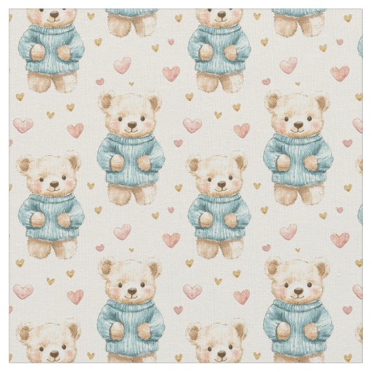 Tissu De mignons Nounours en Sweaters Bleus (Fermer)