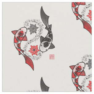 Tissu de motif de Yin Yang de poissons de Koi