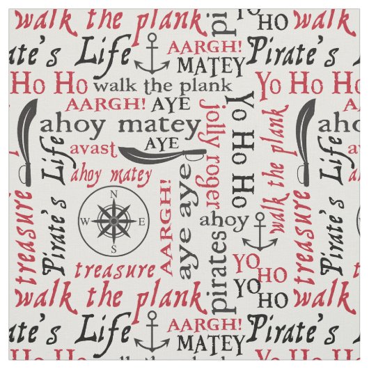 Tissu De Mots Pirates Cute (Échantillon)