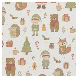 Tissu de Noël de forêt dessiné à la main