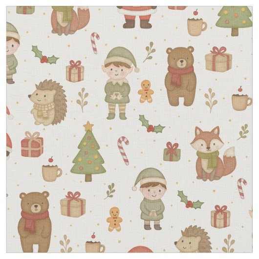 Tissu de Noël de forêt dessiné à la main (Fermer)