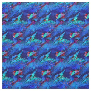 Tissu de poissons tropicaux bleu vif