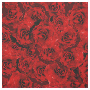 Tissu de roses romantiques rouges foncés