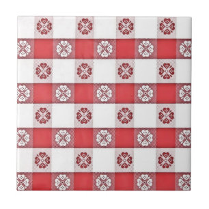 Tissu de table imprimé carreau italien rouge et bl
