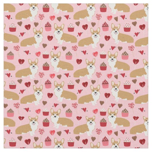 Tissu de Valentines de corgi - rose (Fermer)