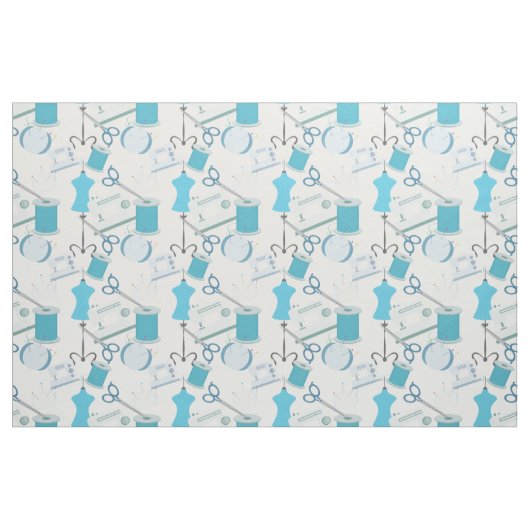 Tissu Décor De Couture Bleue Et De Découpage (Fat Quarter)