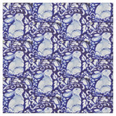 Tissu Dedham Blue & White Rabbit, Bird Designer Fabric (Fermer)