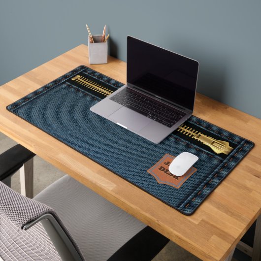Tissu Denim Bleu Avec Zip Et Étiquette Jean Fabric (Bureau 2)