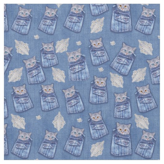 Tissu Denim texturé Kitten Fun Seamless Repeats (Fermer)