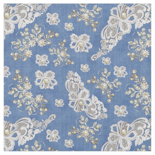 Tissu Dentelles et perles texturées Denim (Fermer)