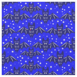 Tissu dents de vampire chauve-souris halloween bleu créa