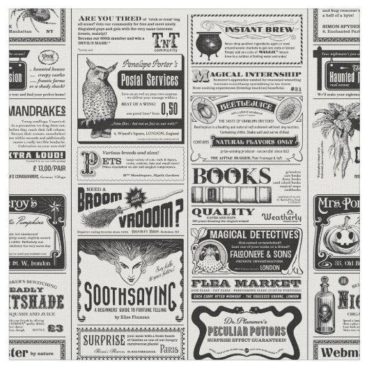 Tissu déplaisant journal halloween blanc antique (Fermer)