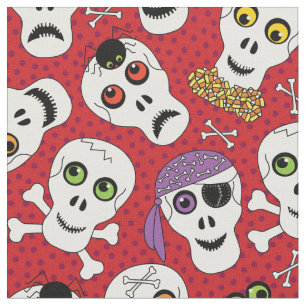 Tissu Des crânes d'Halloween amusants sur le Motif roug