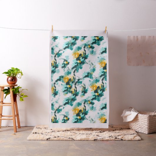 Tissu Design Abstrait moderne Turquoise et Jaune peint (In Situ)
