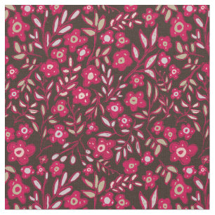 Tissu Design floral en Magenta Riche et noir