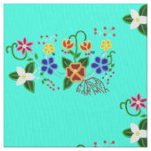 Tissu Design floral ojibwe avec Arrière - plan turquoise (fermé)