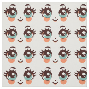 Tissu dessin animé mignon poupée visage illustrations