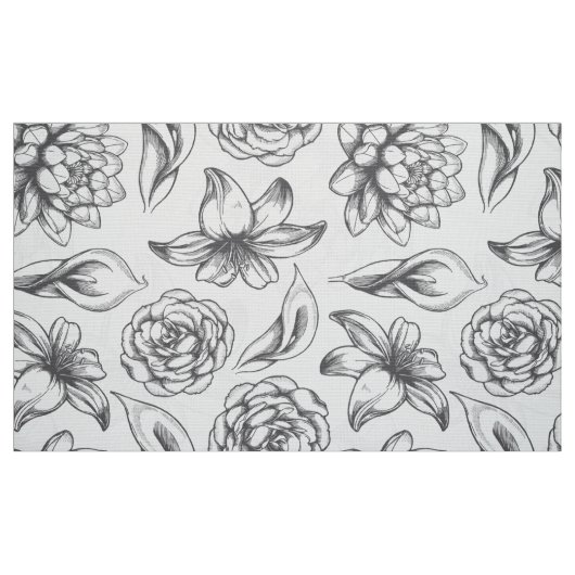 Tissu Dessin De Fleurs Vintages Blanches Et Grises (Fat Quarter)