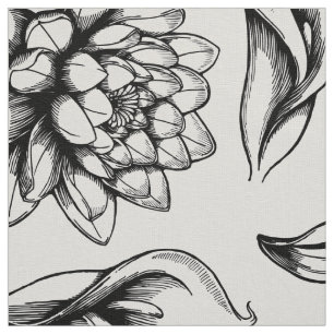Tissu Dessin De Fleurs Vintages Blanches Et Noires