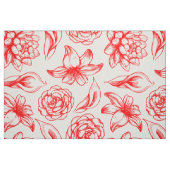 Tissu Dessin De Fleurs Vintages Blanches Et Rouges (Fat Quarter)