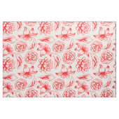 Tissu Dessin De Fleurs Vintages Blanches Et Rouges (Yard)