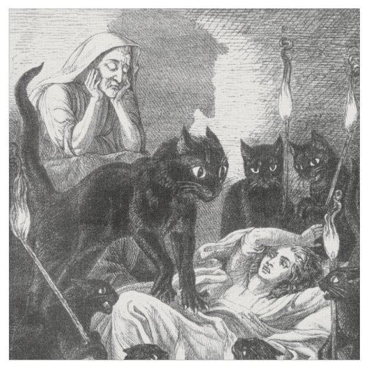 Tissu Dessin du chat noir rétro (Fermer)