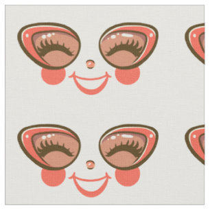 Tissu dessin mignon fille visage poupée portant des lune