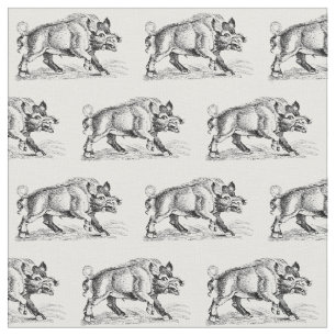 Tissu Dessin vintage de sanglier en noir et blanc #2