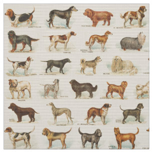 Tissu Dessins de chien vintage à motifs