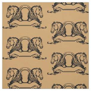 Tissu deux têtes de chevaux et de fer à cheval