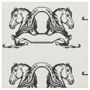 Tissu deux têtes de chevaux et de fer à cheval