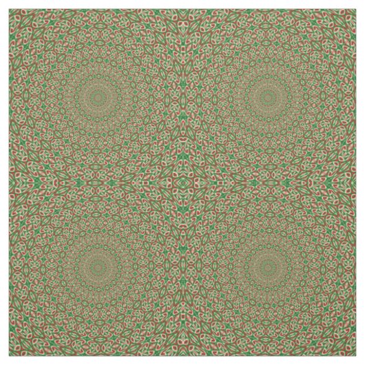 Tissu Deux tons de vert avec kaléidoscope rouge et blanc (Échantillon)