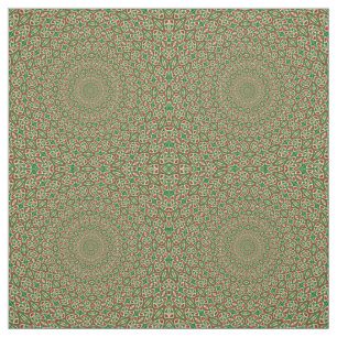 Tissu Deux tons verts avec le kaléidoscope rouge et blan