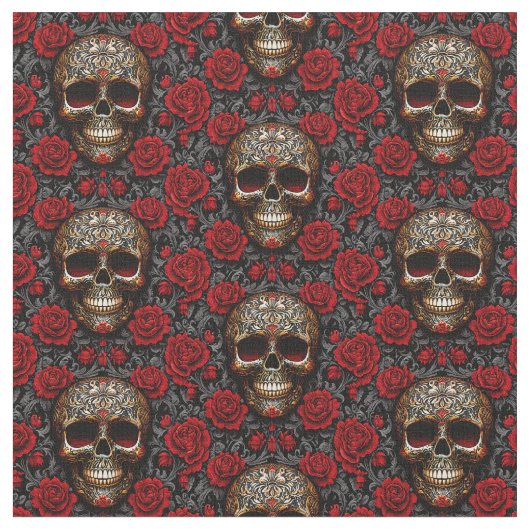 Tissu Dia de los Muertos Crânes et Roses (Fermer)