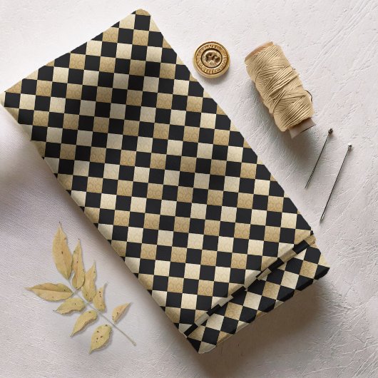 Tissu Diagonal Checks Black/Gold Damask DCRX