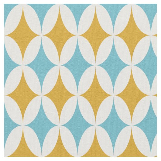 Tissu Diamants bleus orange rétro du milieu du siècle (Fermer)