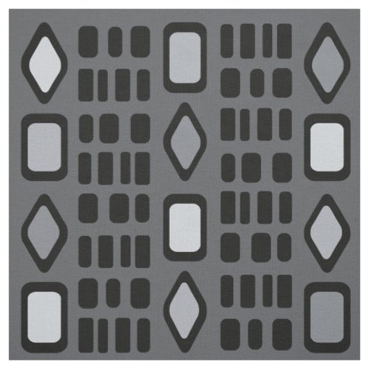 Tissu Diamants rétro Rectangles gris noir (Échantillon)