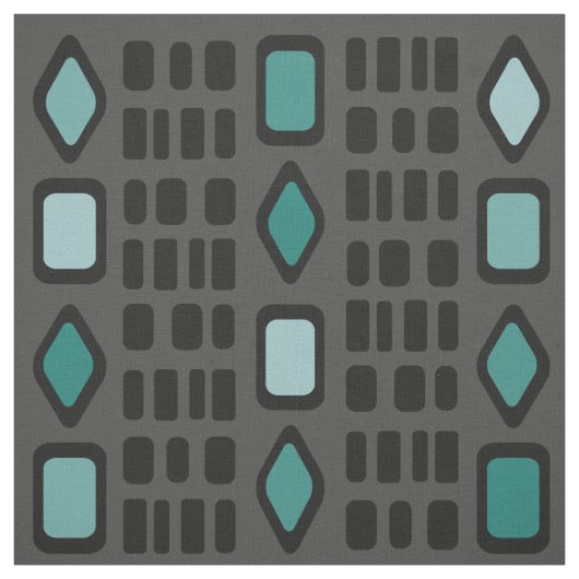 Tissu Diamants rétro Rectangles Turquoise noir (Échantillon)