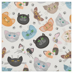 Tissu Différents visages de chat motif