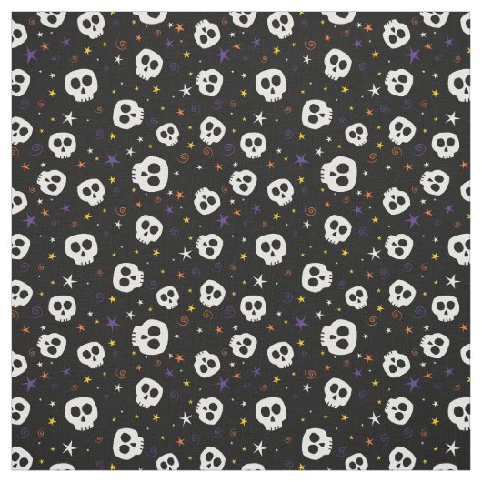 Tissu d'impression de crânes d'amusement, noir (Échantillon)