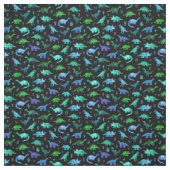 Tissu Dinos minuscules en bleu et vert sur noir (Échantillon)