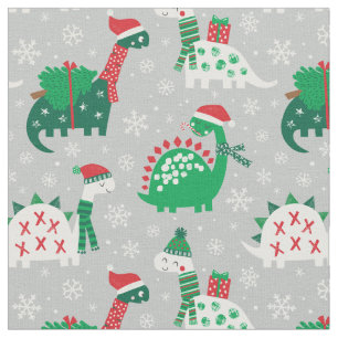Tissu Dinosaures de Noël mignons sur gris