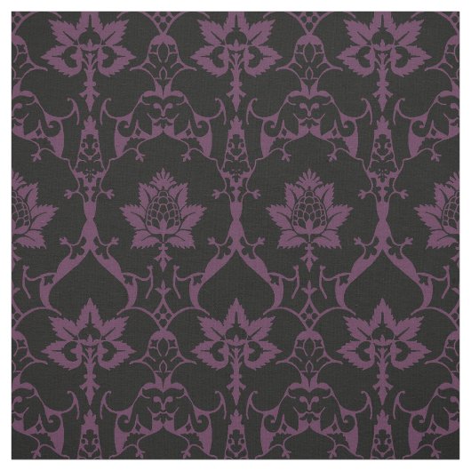 Tissu Doll Scale Renaissance Damask, Black and Eggplant (Échantillon)