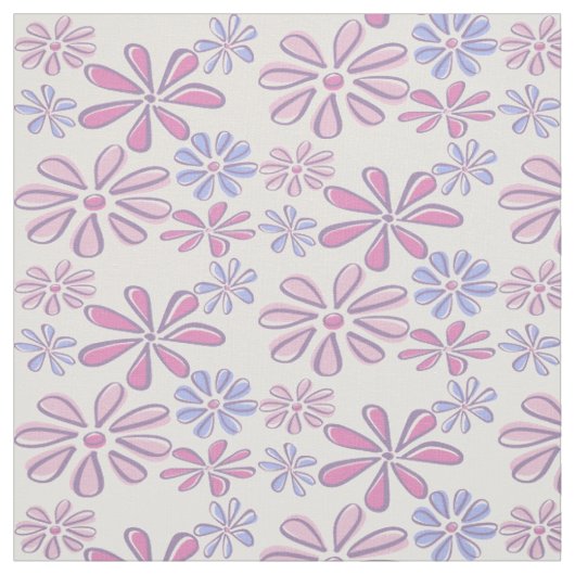 Tissu Doodle Fleur Whimsical doux violet bleu rose (Échantillon)