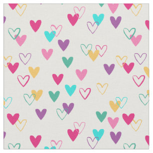 Tissu Doodles de coeur Turquoise rose
