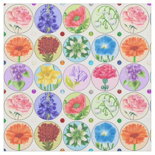 Tissu Dotty Birth Flower and Gem Fabric (Fermer)