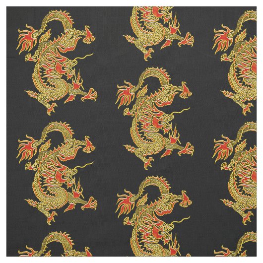 Tissu Dragon chinois rouge et or (Échantillon)