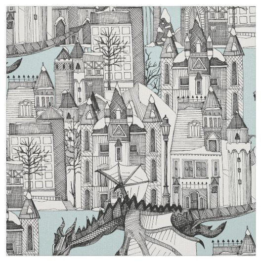 Tissu Dragon royaume bleu d'hiver (Échantillon)