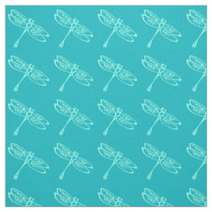 Tissu Dragonflies, aqua pâle sur turquoise